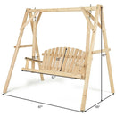 Outdoor Wooden Porch Bench Swing Chair with Rustic Curved Back by LJGDeals