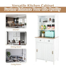 Freestanding Kitchen Pantry with Hutch Sliding Door and Drawer-White by LJGDeals