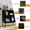 Kitchen Sideboard Buffet with Open Cubby and 2 Glass Doors-Black by LJGDeals
