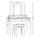 Makeup Dressing Table with Tri-Folding Mirror and Cushioned Stool for Women by LJGDeals
