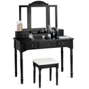 Makeup Dressing Table with Tri-Folding Mirror and Cushioned Stool for Women by LJGDeals