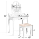 Wooden Vanity Makeup Set with Cushioned Stool and Oval Rotating Mirror by LJGDeals