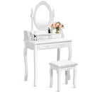 Wood Vanity Table Set with Oval Mirror and 4 Drawers for Kids Girls Women-White by LJGDeals