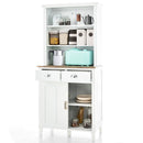 Freestanding Kitchen Pantry with Hutch Sliding Door and Drawer-White by LJGDeals