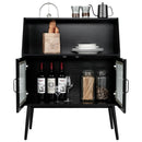 Kitchen Sideboard Buffet with Open Cubby and 2 Glass Doors-Black by LJGDeals