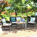 4 Pieces Patio Cushioned Wicker Conversation Set with Acacia Wood Tabletop by LJGDeals