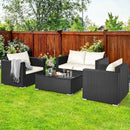 4 Pieces Patio Rattan Conversation Set with Cushions and Coffee Table-Black by LJGDeals