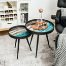 Set of 2 Stylish Nesting End Tables with Wooden Tray Top and Steel Legs-Black by LJGDeals
