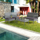 4 Pieces Outdoor Rattan Conversation Set with Comfortable Cushion by LJGDeals