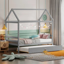 Kids Platform Bed Frame with Roof for Bedroom by LJGDeals