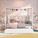Full Size Canopy Bed with Trundle Wooden Platform Bed Frame Headboard by LJGDeals
