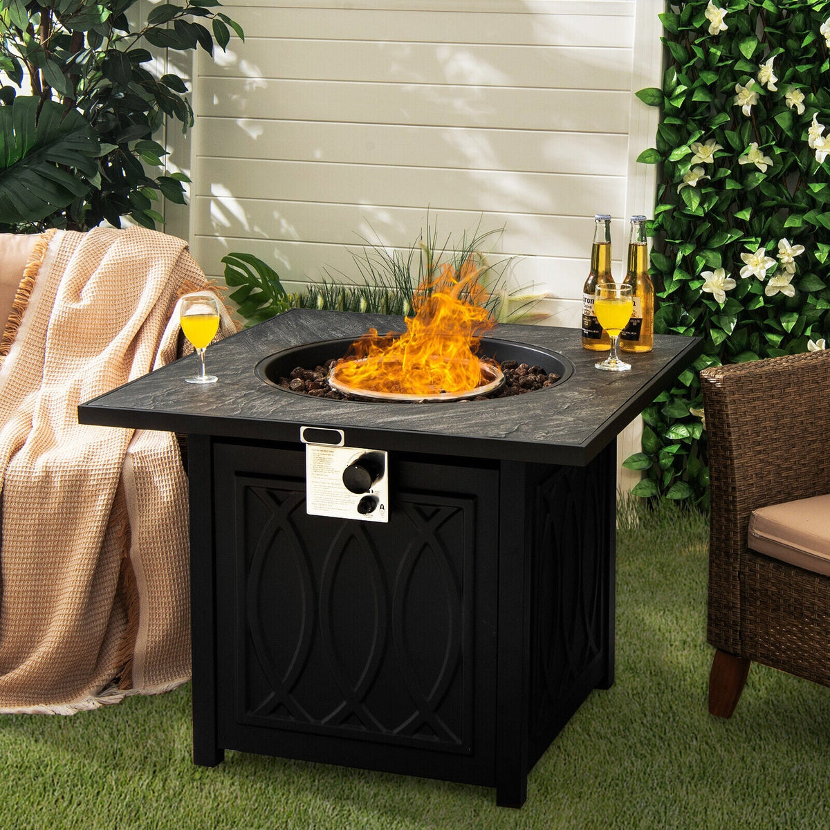 32 Inch Propane Fire Pit Table Square Tabletop with Lava Rocks Cover 50000 BTU-Black, photo 6 of 8