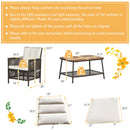 5 Pieces Patio Rattan Furniture Set Cushioned Sofa Armrest Wooden Tabletop-Off White