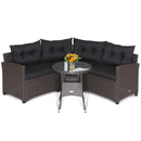 4 Pieces Patio Rattan Furniture Set Cushioned Sofa Glass Table by LJGDeals