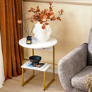 2-Tier Round End Beside Table with Metal Frame-White by LJGDeals