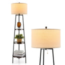 Shelf Floor Lamp with Storage Shelves and Linen Lampshade