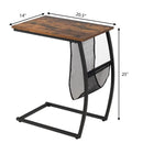 C-shaped Vintage End Table with Side Pocket and Metal Frame by DirectDeals
