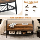 Industrial Shoe Bench with Storage Space and Metal Handrail-Rustic Brown by LJGDeals