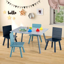 5 Pieces Kids Wooden Activity Play Furniture Set with Building Blocks-Blue by LJGDeals