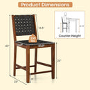Set of 2 Woven Bar Stools with Faux PU Leather Straps-Black by LJGDeals