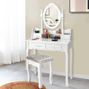 Vanity Table Set with Oval Mirror and 4 Drawers-White by LJGDeals