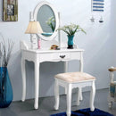 Wooden Vanity Makeup Set with Cushioned Stool and Oval Rotating Mirror by LJGDeals