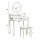 Wood Vanity Table Set with Oval Mirror and 4 Drawers for Kids Girls Women-White by LJGDeals