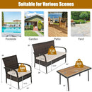 4 Pieces Patio Cushioned Wicker Conversation Set with Acacia Wood Tabletop by LJGDeals