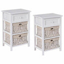 3 Tier Set of 2 Wood Nightstand with 1 and 2 Drawer