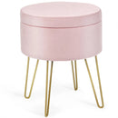 Round Velvet Storage Ottoman Footrest Stool Vanity Chair with Metal Legs by LJGDeals