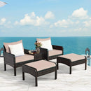 5 Pieces Patio Rattan Sofa Ottoman Furniture Set with Cushions-Black by LJGDeals