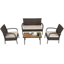 4 Pieces Patio Cushioned Wicker Conversation Set with Acacia Wood Tabletop by LJGDeals
