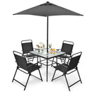 6 Pieces Patio Dining Set with Umbrella-Gray by LJGDeals