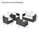 4 Pieces Patio Rattan Conversation Set with Cushions and Coffee Table-Black by LJGDeals
