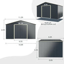 11 x 8 Feet Metal Storage Shed for Garden and Tools with 2 Lockable Sliding Doors-Gray by DirectDeals