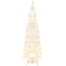 7 Feet Pre-Lit Hinged Pencil Christmas Tree White with 300 LED Lights and 8 Flash Modes by LJGDeals