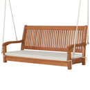 2-Person Hanging Porch Swing Wood Bench with Cushion Curved Back by LJGDeals