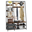 6-in-1 Freestanding Hall Tree Coat Rack with Bench and Fabric Dressers-Rustic Brown by DirectDeals