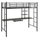 Twin Size Loft Bunk Bed with Desk Storage Shelf and Full Length Ladders-Black by LJGDeals
