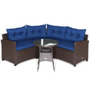 4 Pieces Patio Rattan Furniture Set Cushioned Sofa Glass Table by LJGDeals