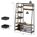 6-in-1 Freestanding Hall Tree Coat Rack with Bench and Fabric Dressers-Rustic Brown by LJGDeals