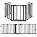115 Inch Length 5 Panel Adjustable Wide Fireplace Fence-Black