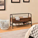 Industrial Shoe Bench with Storage Space and Metal Handrail-Rustic Brown by LJGDeals