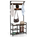 71 Inch Freestanding Hall Tree with Shoe Bench and 9 Removable Hooks-Rustic Brown by LJGDeals