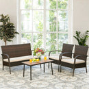 4 Pieces Patio Cushioned Wicker Conversation Set with Acacia Wood Tabletop by LJGDeals