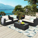 4 Pieces Patio Rattan Conversation Set with Cushions and Coffee Table-Black by LJGDeals