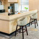 Set of 2 Swivel Bar Stools with Rubber Wood Legs and Padded Back by LJGDeals
