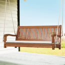 2-Person Hanging Porch Swing Wood Bench with Cushion Curved Back by LJGDeals