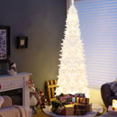 7 Feet Pre-Lit Hinged Pencil Christmas Tree White with 300 LED Lights and 8 Flash Modes by LJGDeals