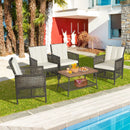 5 Pieces Patio Rattan Furniture Set Cushioned Sofa Armrest Wooden Tabletop-Off White by LJGDeals